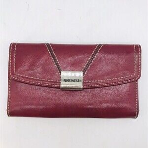 Nine West Red Faux Leather Wallet Vegan Trifold Travel Organizer CC Cash ID Slot